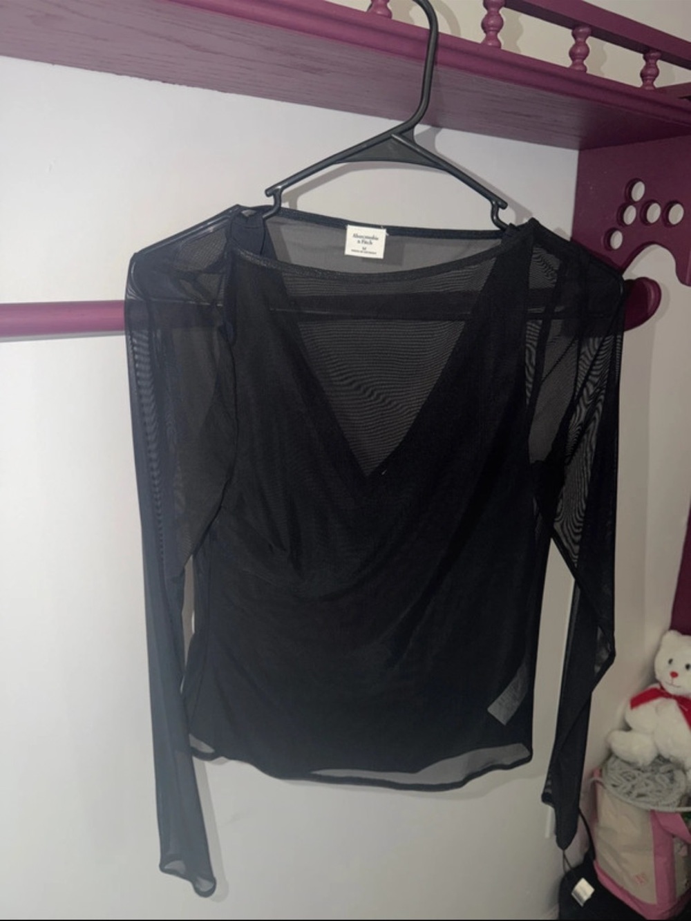 Abercrombie & Fitch Black Sheer Long Sleeve V-Neck Top